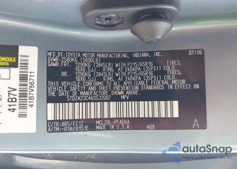 2006 Toyota Sienna Le from USA, damaged, VIN 5TDZA23C46S532007